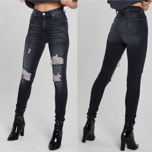 Revice Uptown Super High Rise Nirvana Faded Black Distressed Ripped Jeans 25